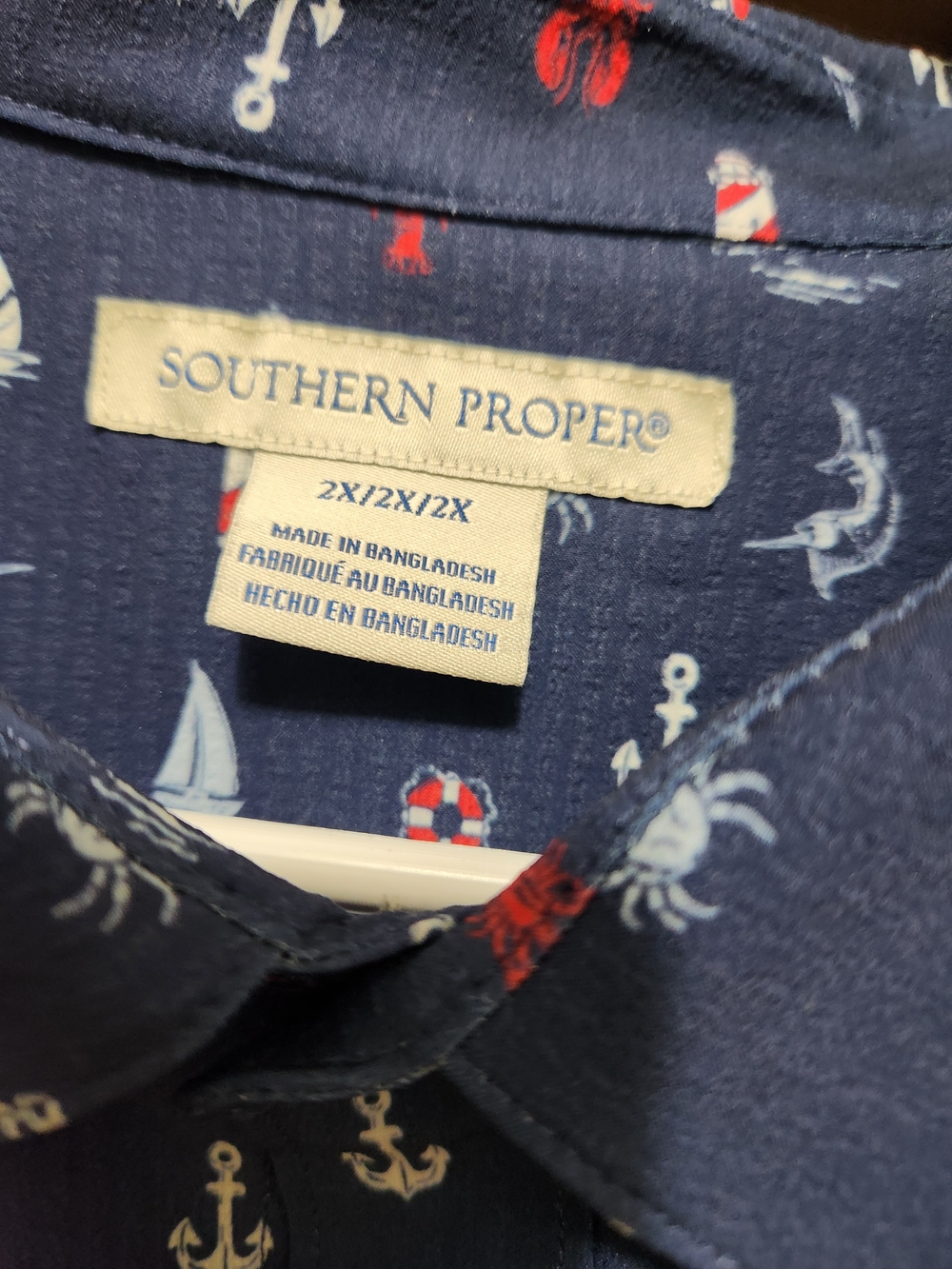 Southern Proper Navy Shirt with Red & White Nautical Motifs
